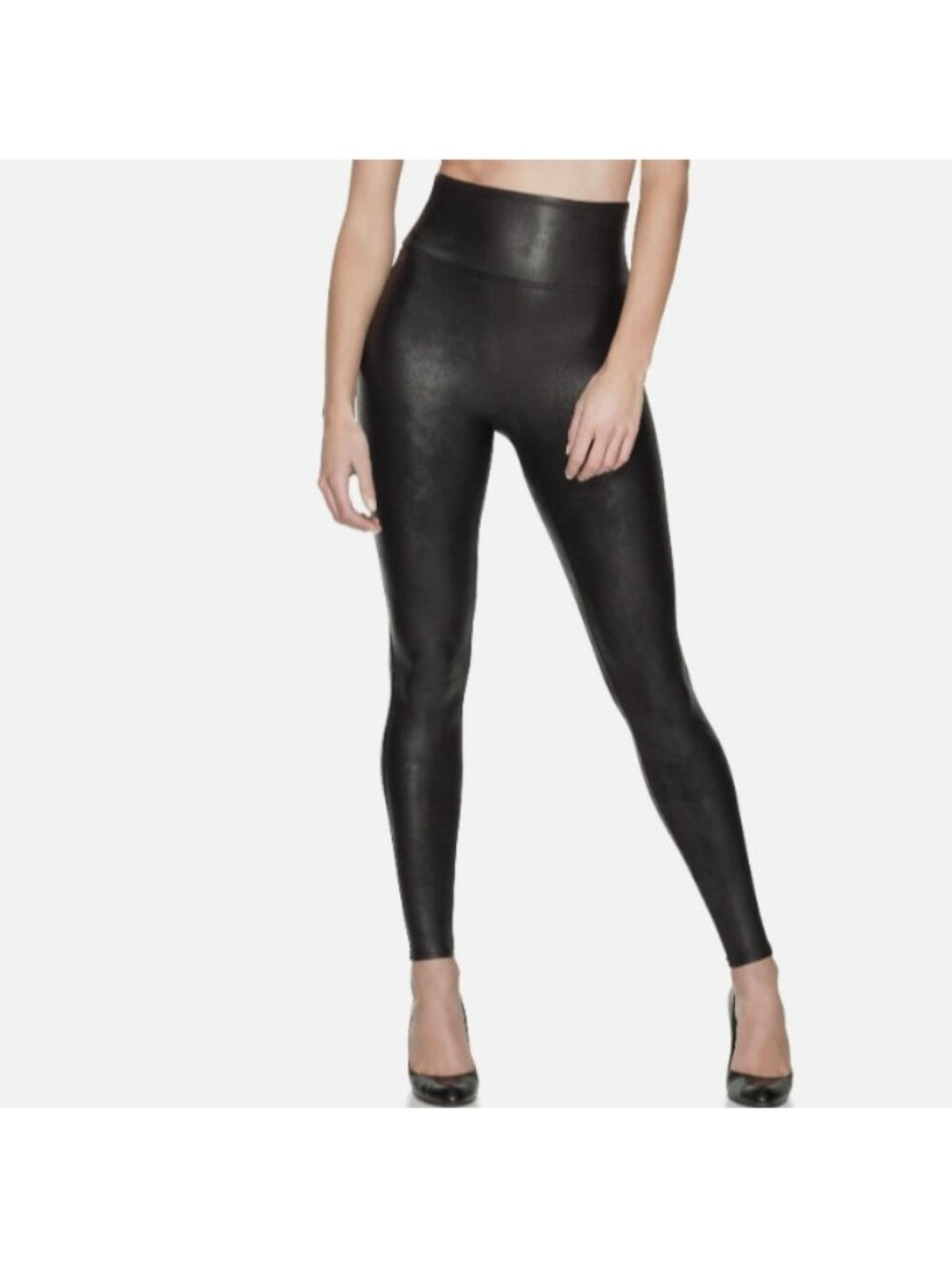 Spanx 2437 Shiny Faux Leather Leggings Coated Black ( M )